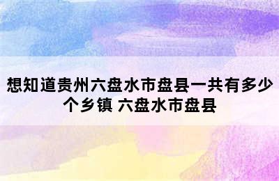 想知道贵州六盘水市盘县一共有多少个乡镇 六盘水市盘县